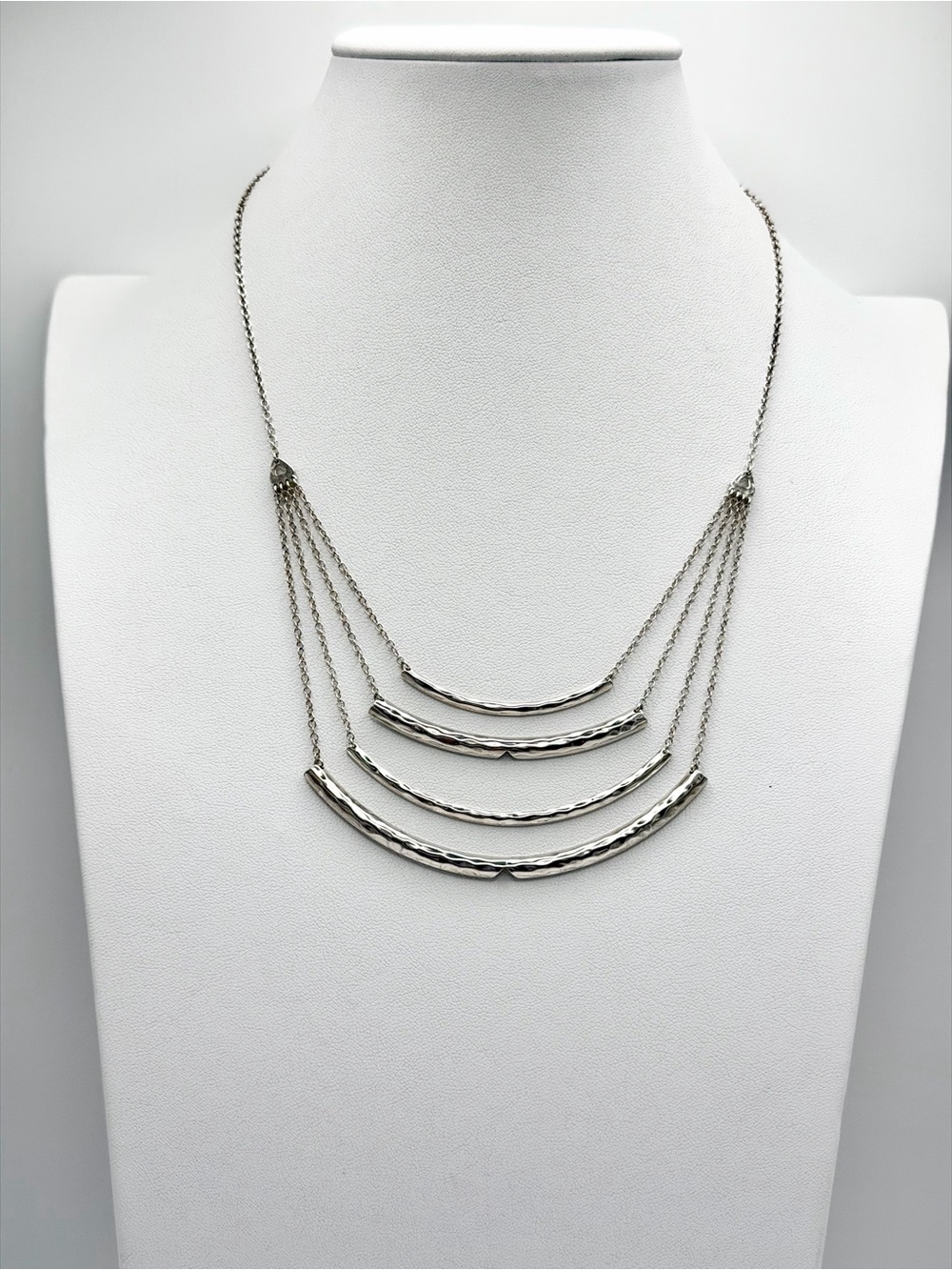 Silpada Rare Hammered Sterling Silver 4-Tiered Bars Necklace Rolo Links 20”- 24”